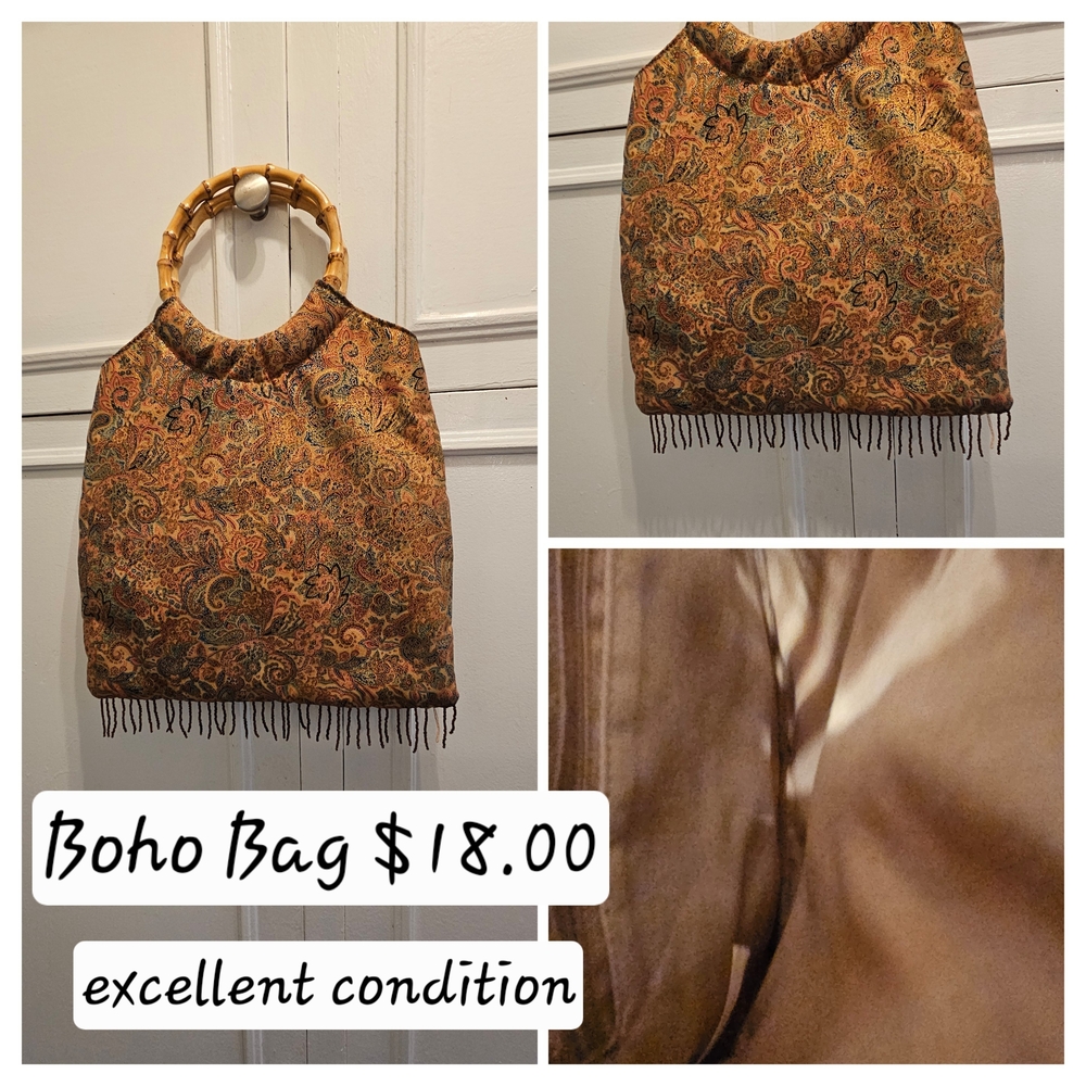 Boho Bag with Bamboo Handle - Brown Paisley